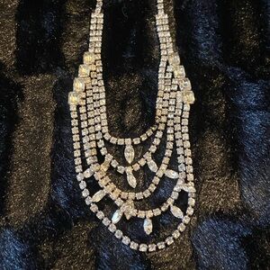 Vintage Stunning Rhinestone Necklace 4 Strand Necklace 16in